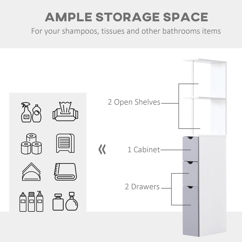 HOMCOM 54" Tall Bathroom Storage Cabinet, Freestanding Linen Tower With 2-Tier Shelf And Drawers, Narrow Side Floor Organizer, W 6