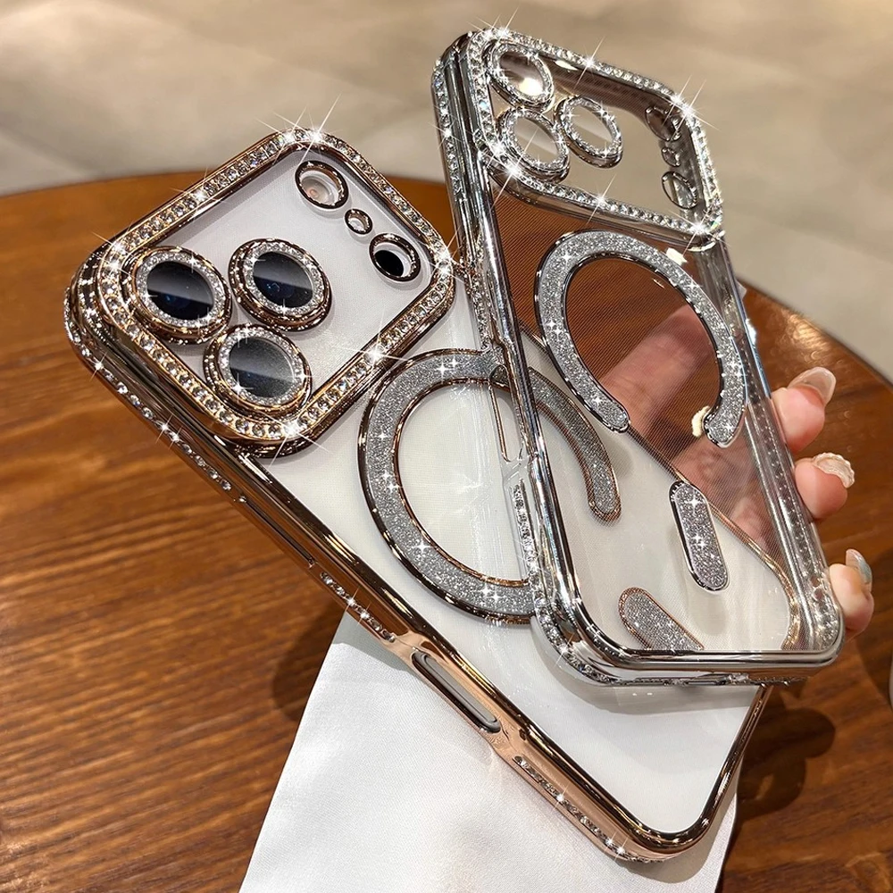 Glitter Rhinestone Diamond Magnetic Phone Case with Magsafe Compatibility