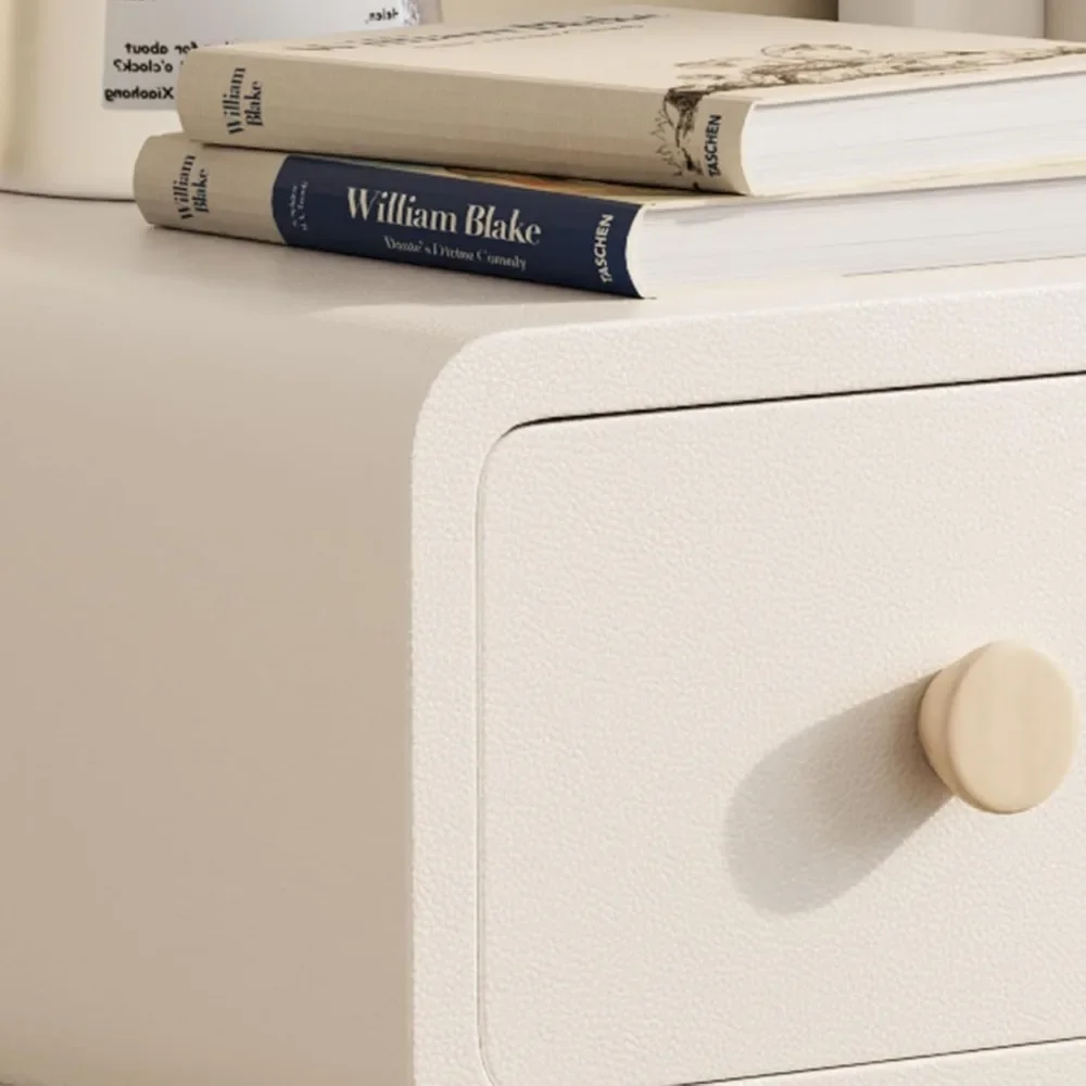 Bedside Table.Solid Wood Nightstand - White Bedside Table with Leather Surface, Small Nightstand with Drawers for Bedroom 4