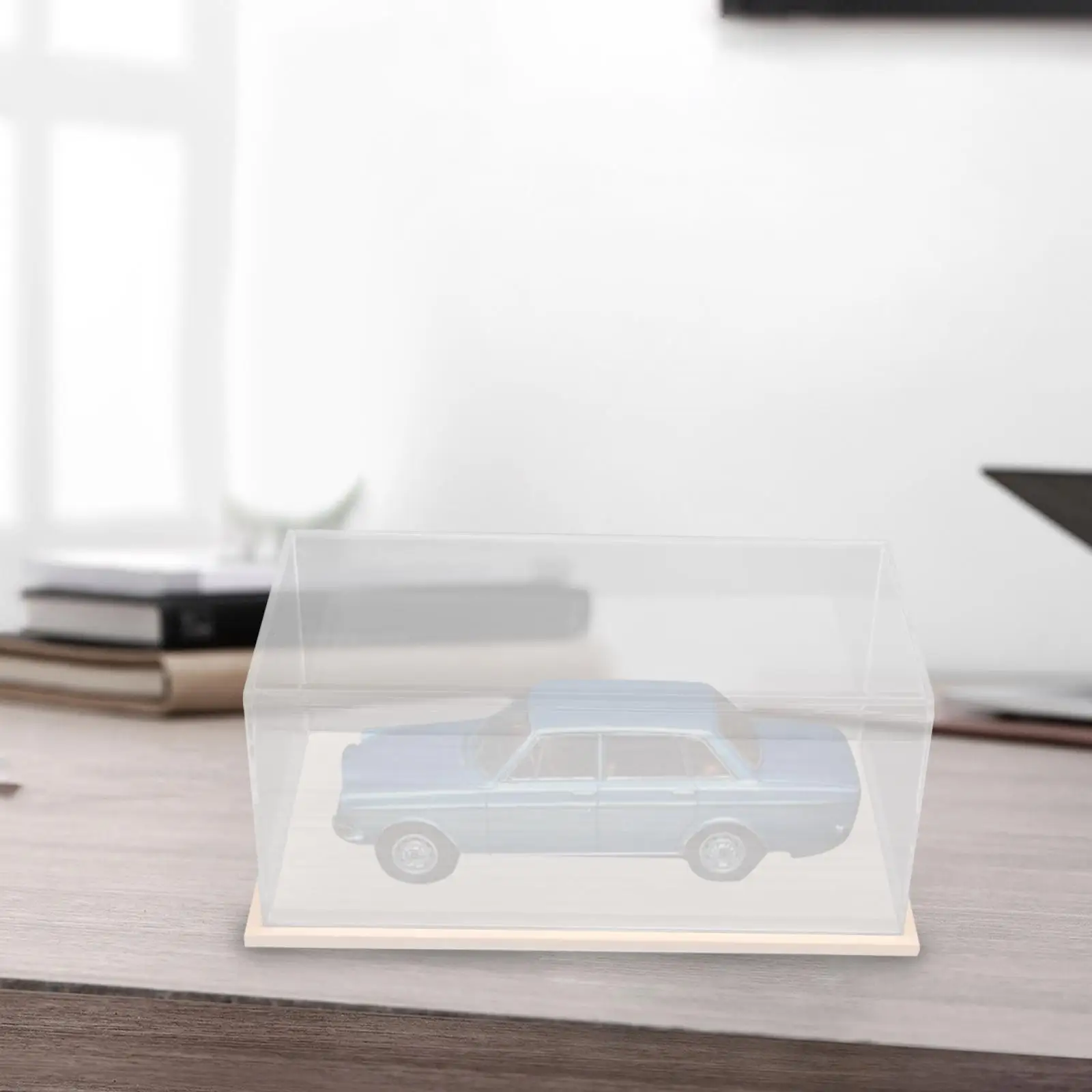 

Clear Acrylic Display Case with Wooden Bottom Transparent Display Box for 1:24 Model Cars Mini Dolls Collectibles Figures Toys