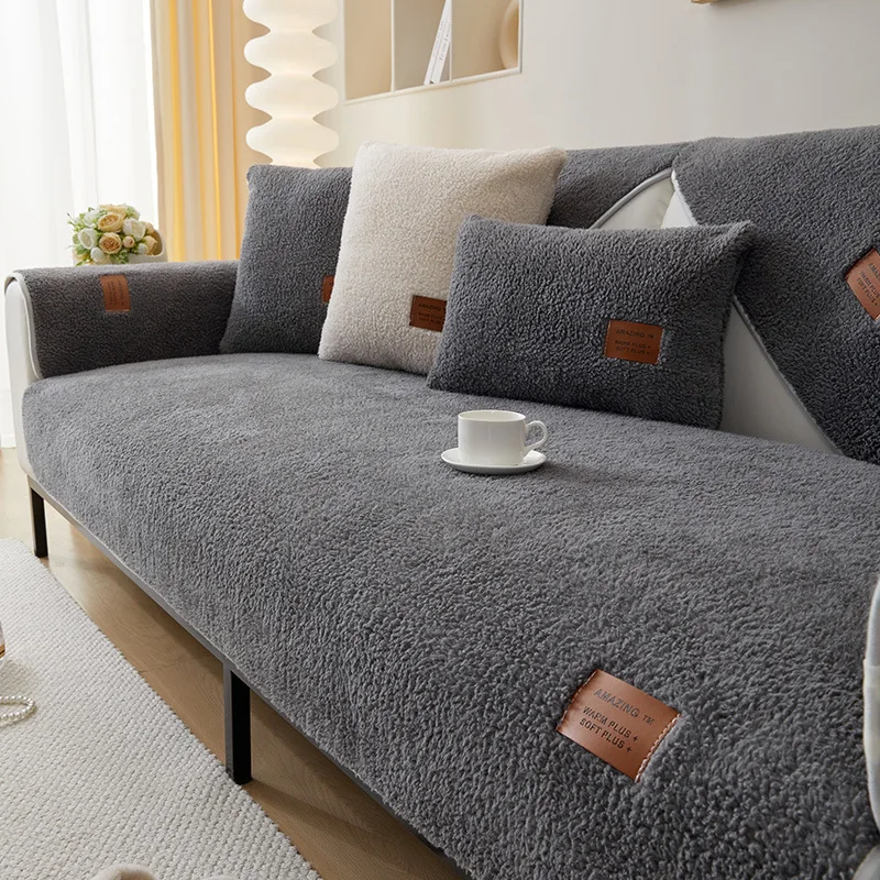 Wool Sofa Cover Winter Warm Living Room Sofa Cushion Plush Thickened Non-Slip Towel Comfortable Breathable Backrest Armrest 2