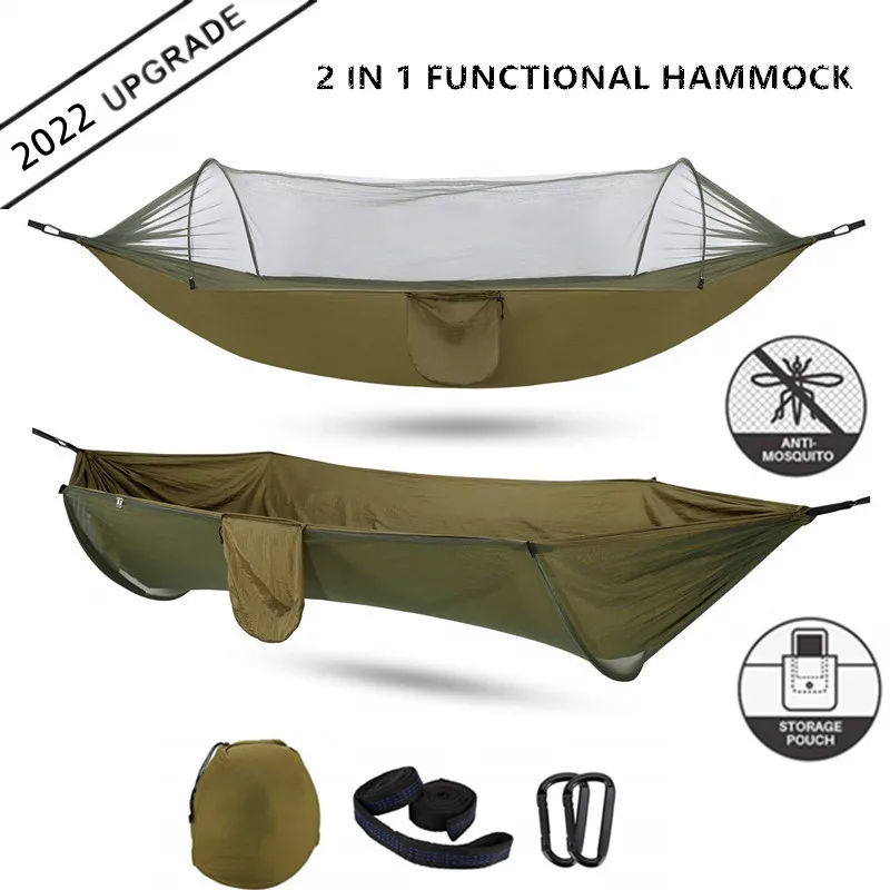 

2022 Camping Hammock with Mosquito Net Pop-Up Light Portable Outdoor Parachute Hammocks Swing Sleeping Hammock Camping Stuff