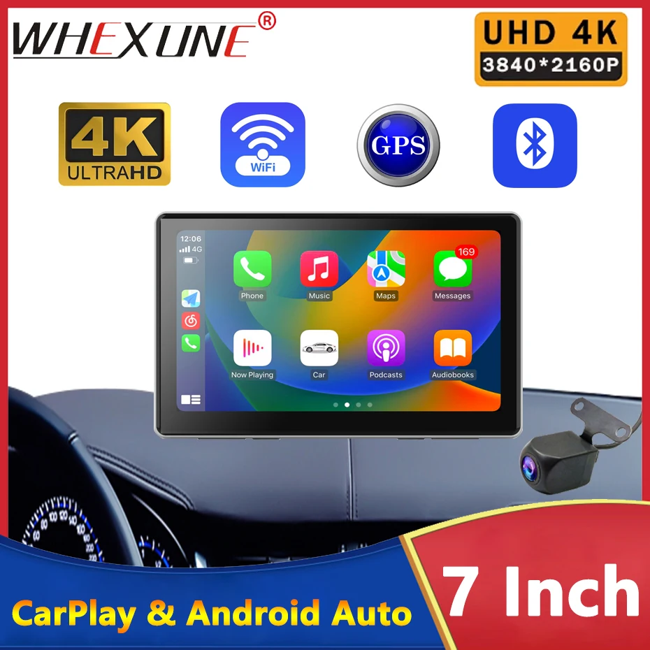 

4K Dash Cam 7 Inch 2160P Car DVR Carplay Android Auto Video Drive Recorder Stream Dashcam Truck Car Camera 5G Wifi GPS Track AUX