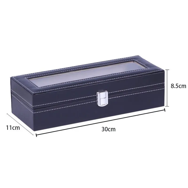 6Slots Watch Box 1PC Men Watch Organizer PU Leather Watches Display Case Storage Box Transparent Lid watch storage box