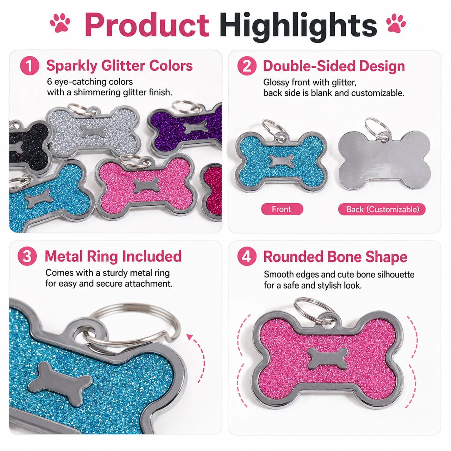 Personalized Bone-Shaped Dog ID Tag with Custom Text and Laser Engraving