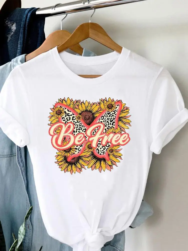 

Short Sleeve T-shirts Female Print T Top Women Cartoon Shirt Leopard Butterfly 90s Clothing Fashion Graphic Tee