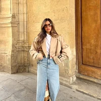 Khaki Cropped Trench Women Long Sleeves Cropped Design Jacket Chic Lady High Street Casual Loose Coats Top Female 2023 New - Image 6