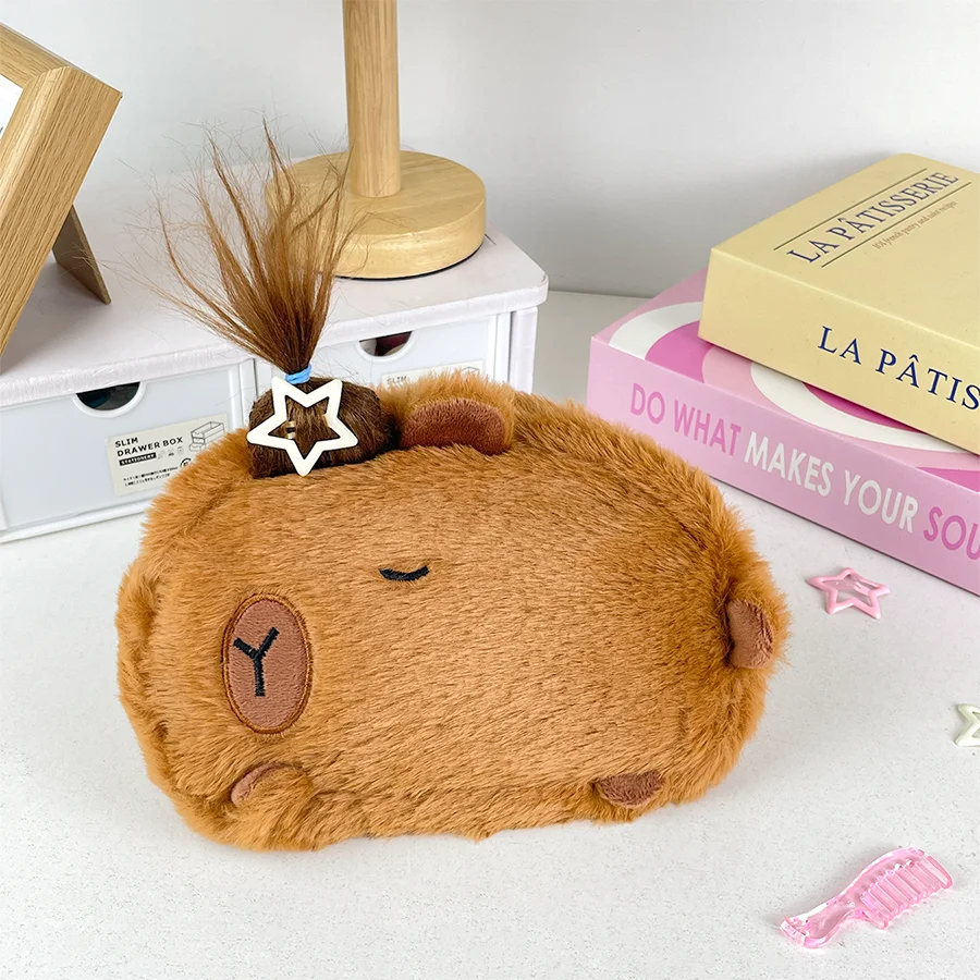 Cute plush capybara pencil storage bag cartoon animal student supplies pencil case case large capacity stationery bag