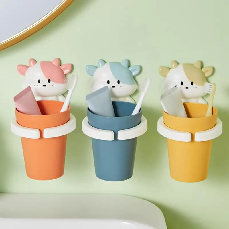 Kids Toothbrush Holder Wall Mount Cute Cartoon Toothbrush Cup With Holder toothbrush holder Lovely Child Mouthwash Cup Storage Rack Gift For Kids