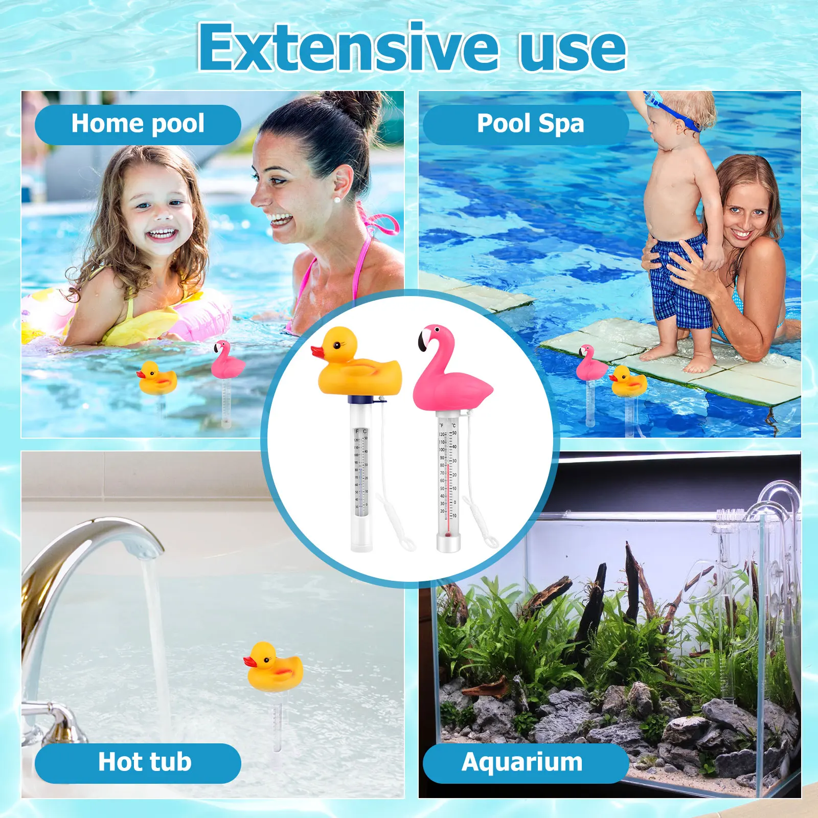 2Pcs Floating Pool Thermometer Cute Cartoon Duck Flamingo Easy Read  Thermometer For Outdoor And Indoor Swimming Pools Spas Tubs