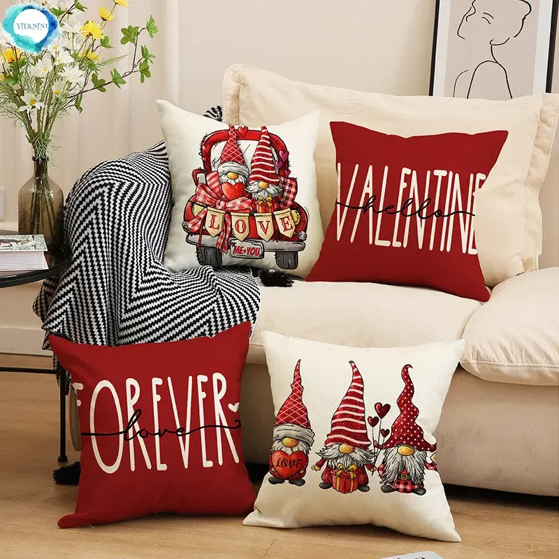 

New Valentine's Day Sofa Pillowcase Home Decorative Linen Throw Pillow Covers Waist Pillow Cushion Cover Wedding Supplies