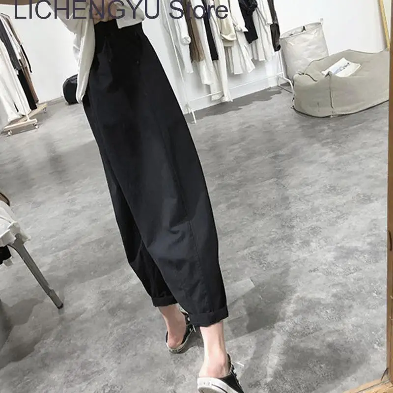 New Spring Summer Button Up Harem Pants for Women Oversized High-waist Casual Trousers Woman Solid Wide Leg Ladies Pants