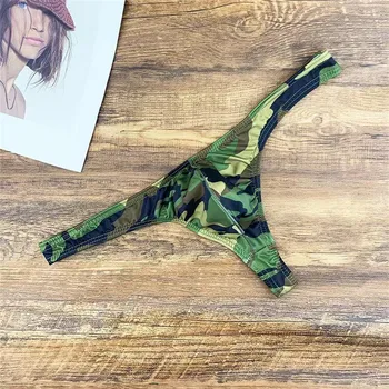 Big Men's Camouflage U Convex Underwear Sexy Elastic T-back Thong Plus Size Quick Drying Male Bikini Brief