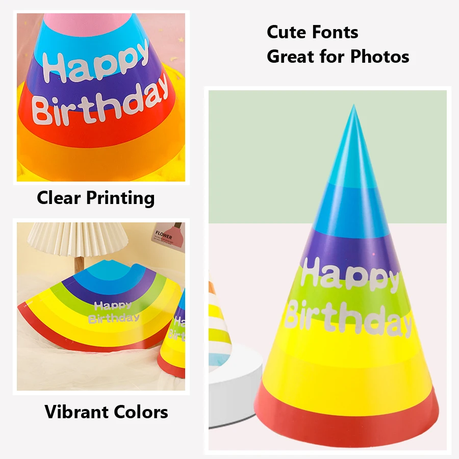 10Pcs Paper Cone Birthday Hats For Girls Boys Party Decorations