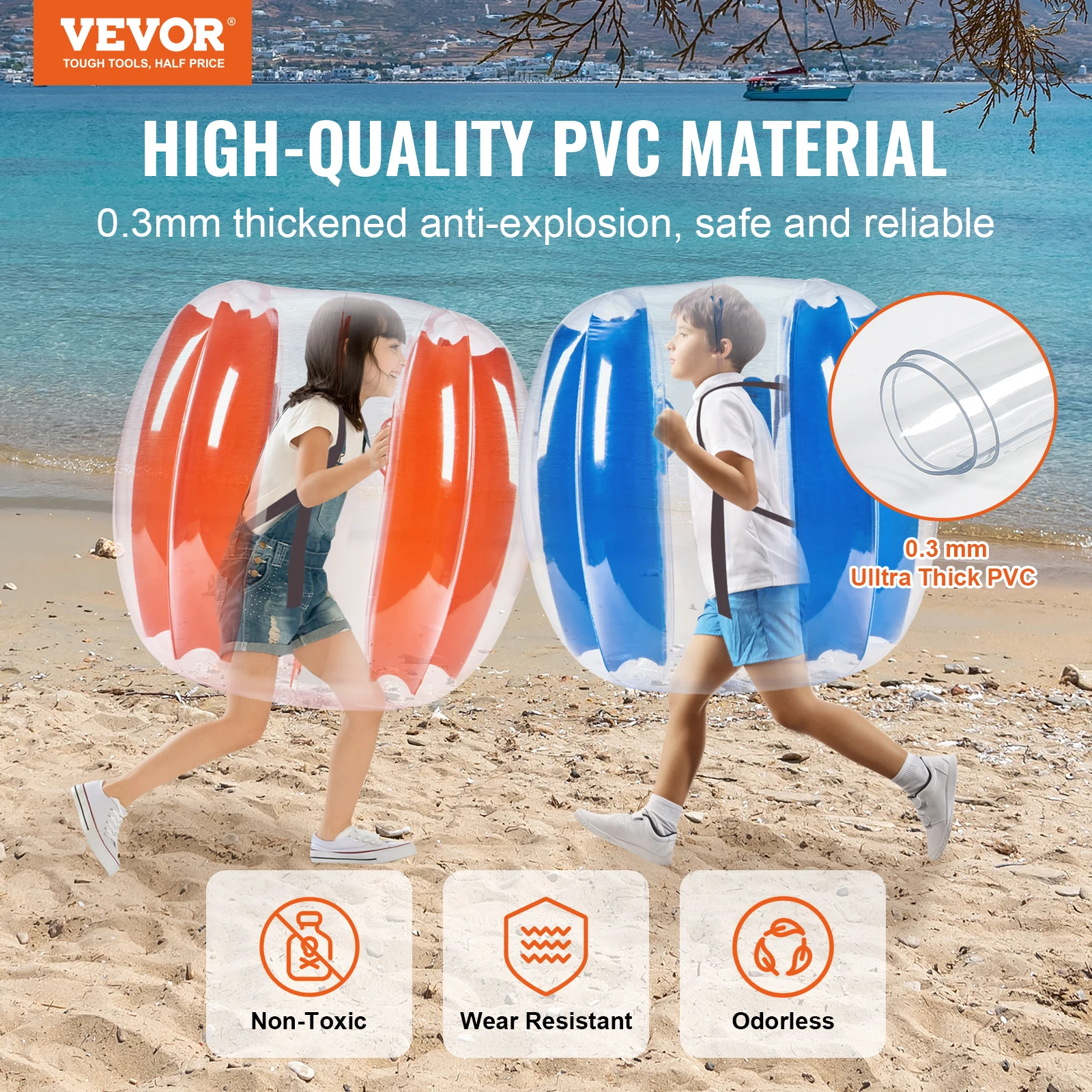 VEVOR-PVC Inflável Bumper Balls, Sumo Zorb Balls para Crianças e Adolescentes, Bolas De Bolha De Hamster Duráveis, Corpo De Hamster Humano, 2-Pack, 2 ft, 3ft