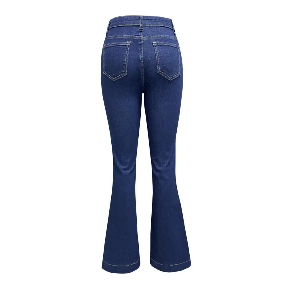 

High-waisted Denim Jeans Women Long Trousers Flared Hem High Waist Women's Jeans with Button Zipper Closure for Streetwear