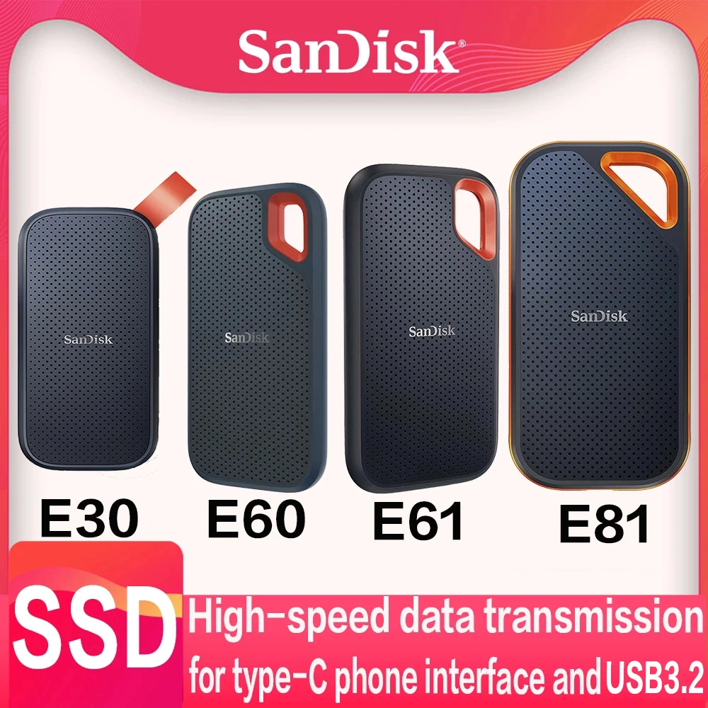 SanDisk SSD E30 E60 E61 E81 Extreme PRO 4TB 2TB 1TB 480GB USB 3.2 Type-A/C Portable  External Solid State Drive NVME hard disk