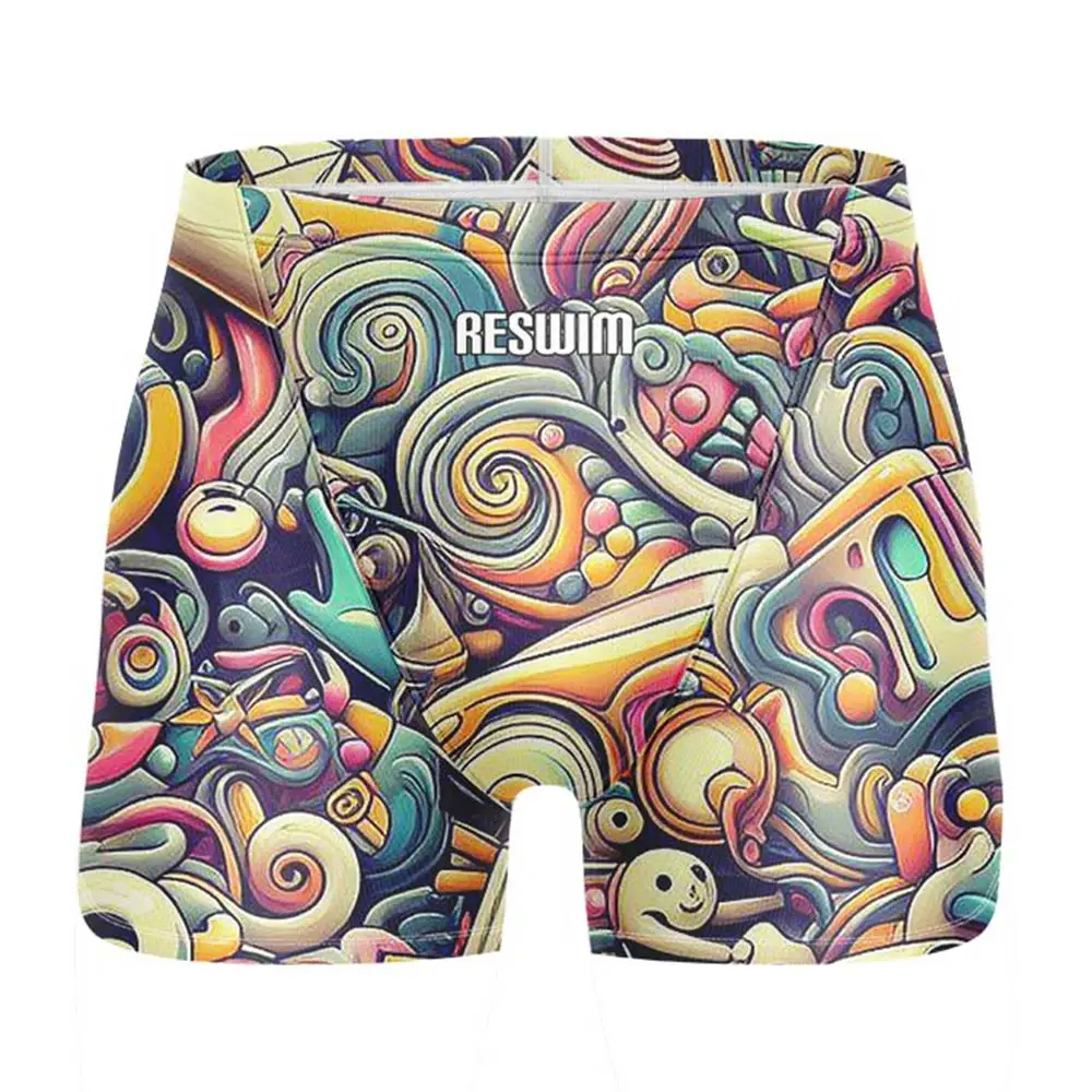New Men's Swimming Trunks Athletic Training Swim Jammer Swimsuit Shorts Pool Quick Dry Lycra Swimwear Surf Beach Tights Pants