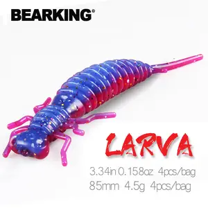 BEARKING Larva Soft Lures 9.1cm 6.3g 4pcs Artificial Lures Fishing Worm  Silicone Bass Pike Minnow Swimbait Jigging Plastic Baits