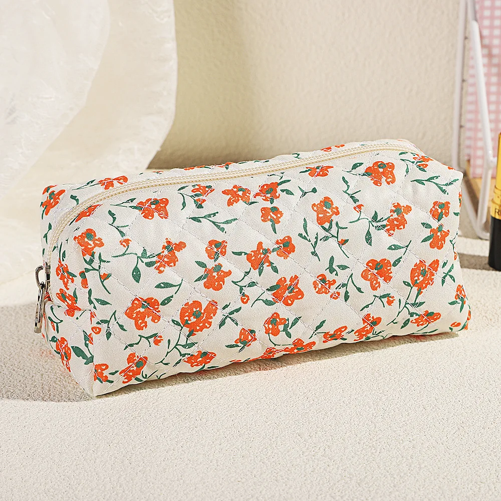 Flower Print Cosmetic Bag Travel Cosmetic Organizer Student Pen Bag Pencil Case Gift for Girls Women Makeup Handbags Organizer