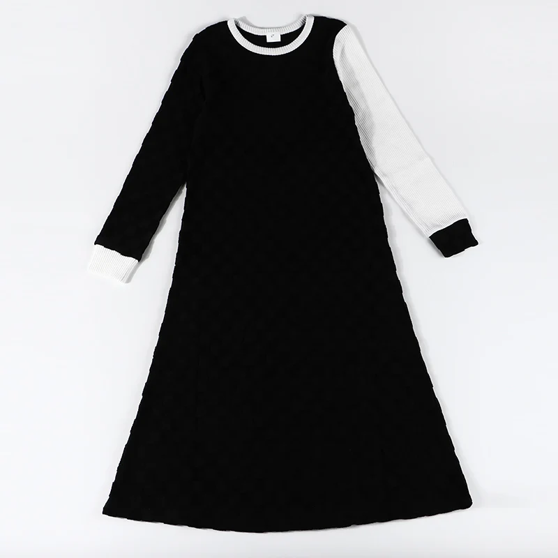 

Girls and lady nightgown long sleeves clothes terry colorblock family set maxi dress casual dresses for all seasons black pink