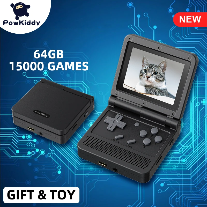 Портативная игровая консоль POWKIDDY v90 черная версия 3 дюйма IPS экран 16 симуляторов PS1