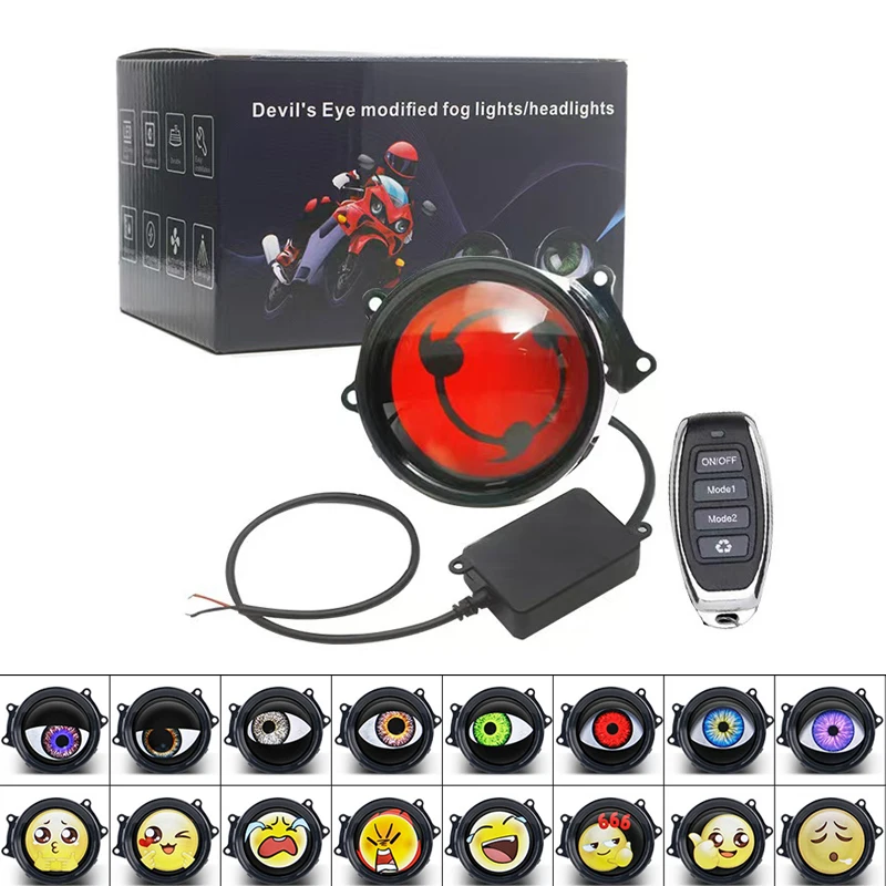 3 Inch Car Devil Eyes Lens Lights 12-36V Moto Demon Eye Dynamic Headlight Assembly Remote Control Auto Retrofit Accessorie