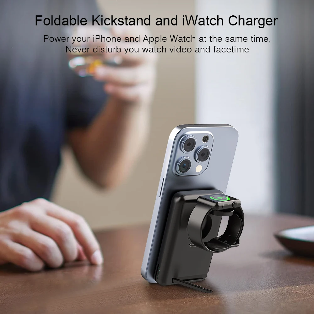 Magnetic 5000Mah Power Bank 3 in 1 Wireless Charger for iPhone 15/14/13/12 Pro Max Auxiliary External Battery for Apple Watch