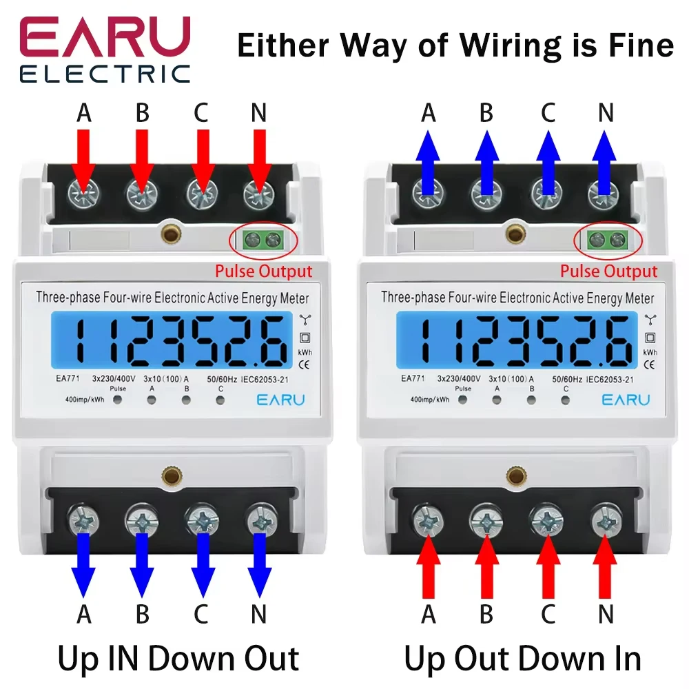 Din Rail 380V 3 Phase 4 Wire Energy Meter Power Consumption Monitor kWh Meter Wa