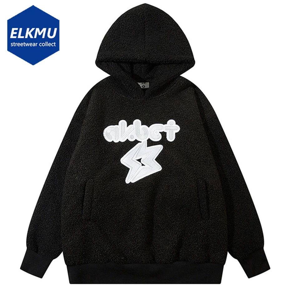 

Embroidery Lambswool Jackets Winter Hooded Coats Fluffy Fleece Jacket Hip Hop Streetwear Harajuku Jacket Outwear Y2K