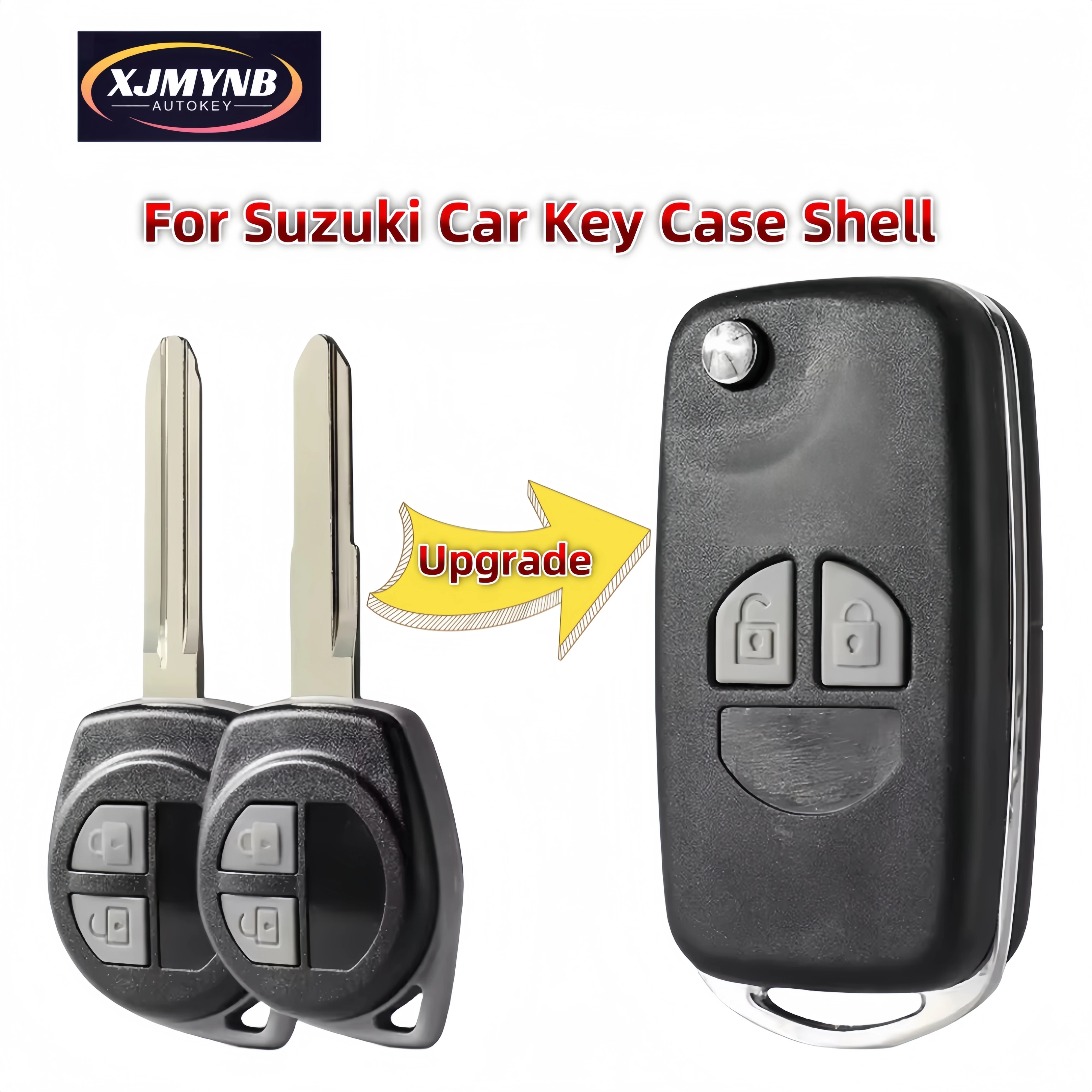 XJMYNB Modified Flip Folding Car Key Case Shell For Suzuki Swift Grage Vitara Alto 2 Buttons With Blade And Rubber Button Pad
