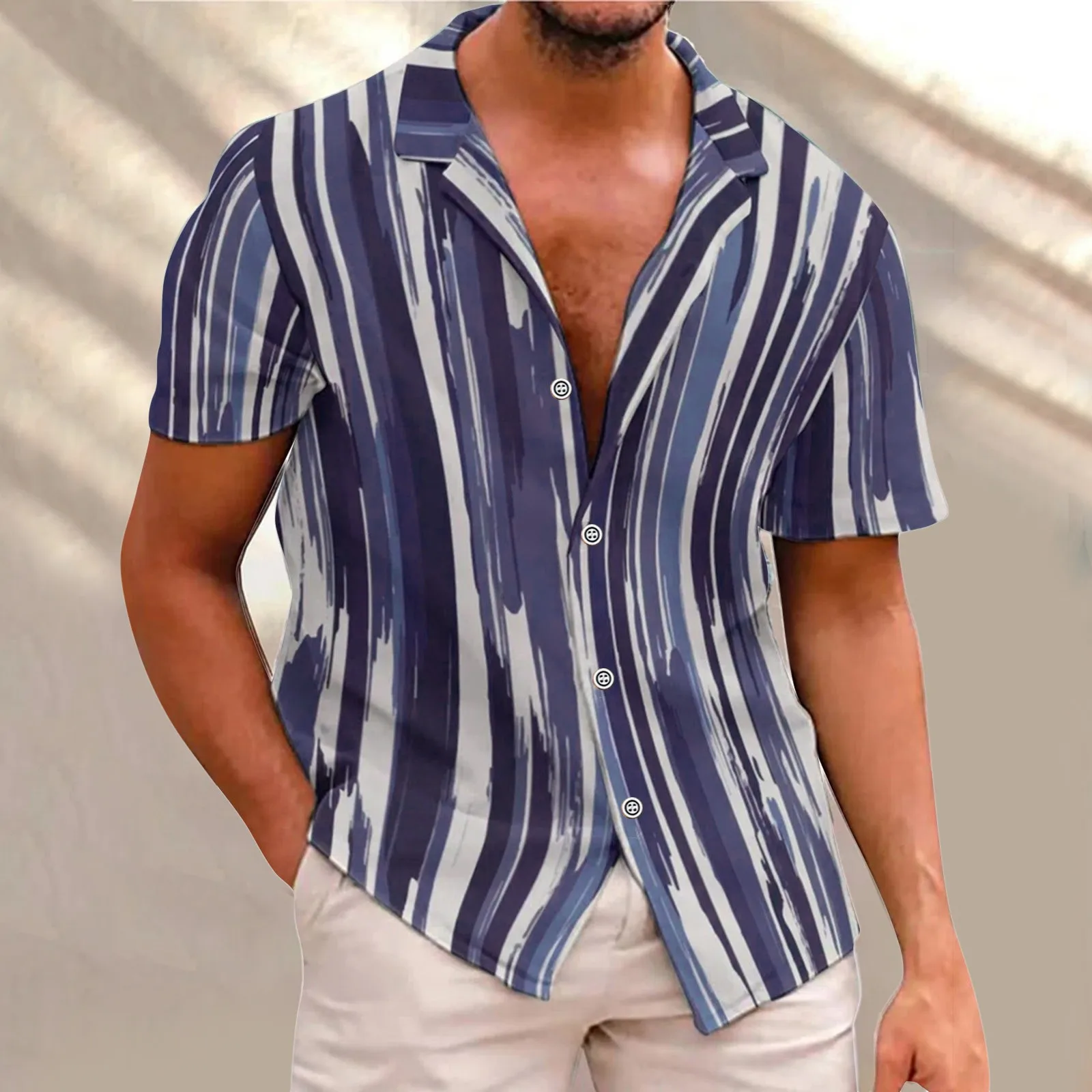 

Men's Fashion Casual Shirt Blouses Turn Down Collar Printed Button Loose Top Shirt Short Sleeve Top Hawaiian Pullovers Blusas