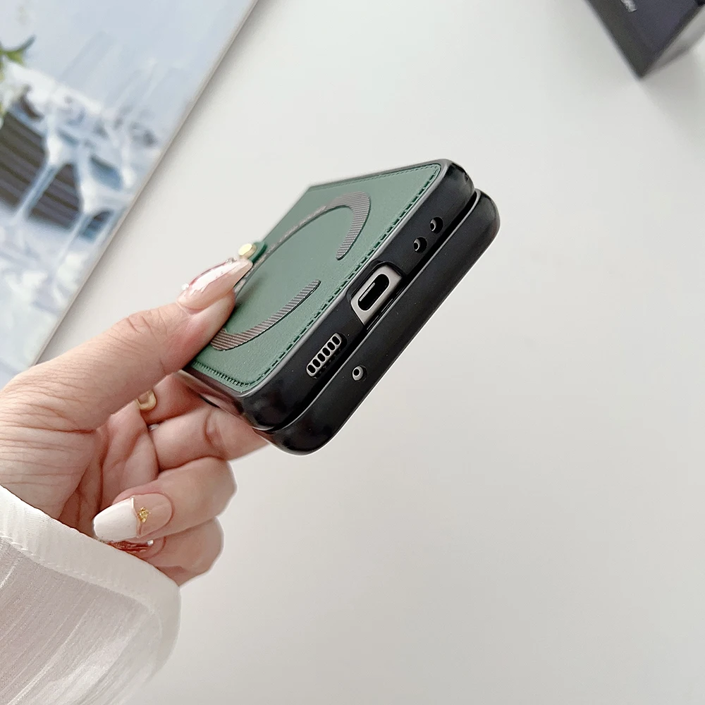 Premium PU Leather Magnetic Phone Case with Ring Holder and Magsafe Wireless Charging Compatibility
