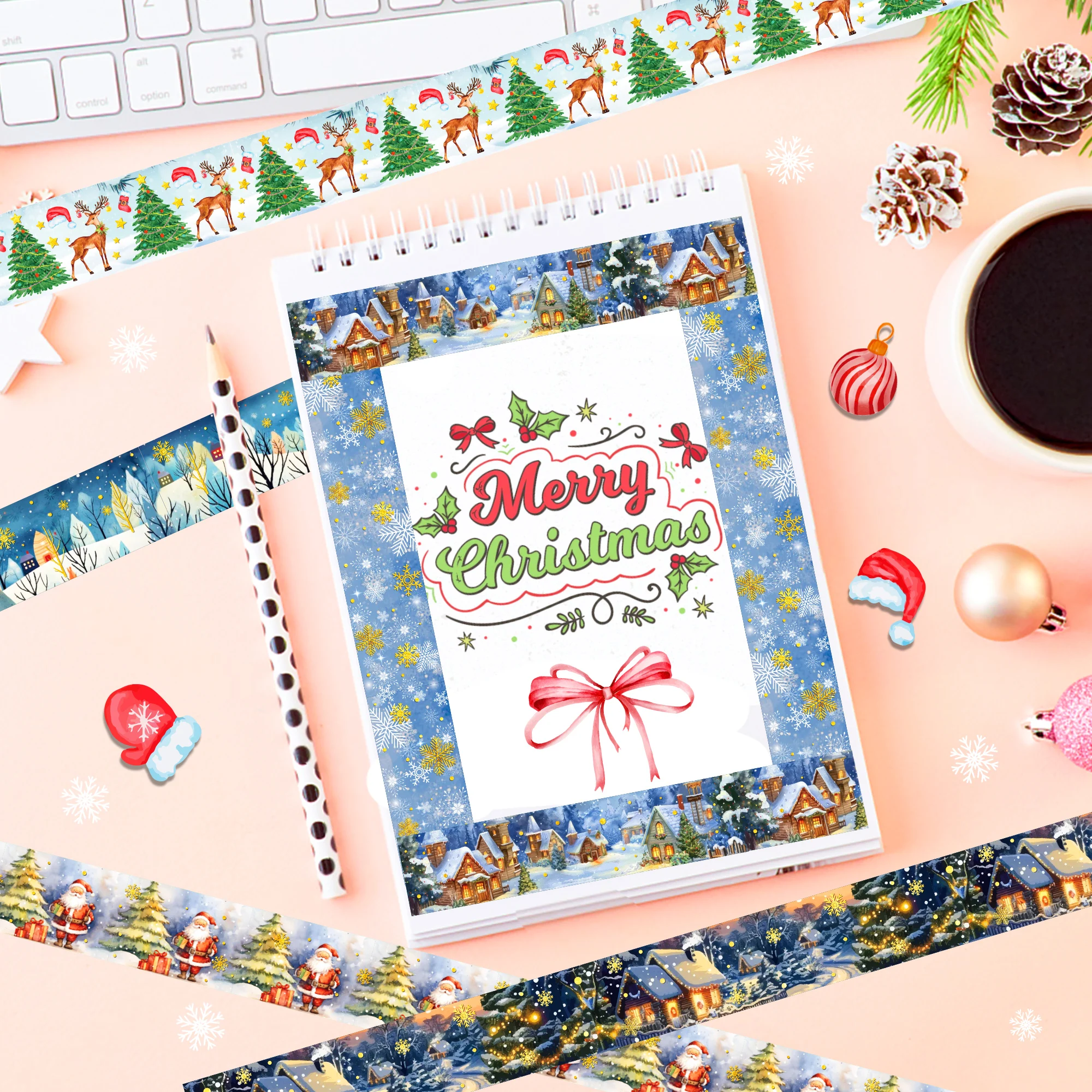 12 Rollen Weihnachten Weihnachtsmann Hirsch Schneeflocke Masking Washi Tape Party Handbuch Etikettenaufkleber für Scrapbooking Tagebuch Journal – Detail 9