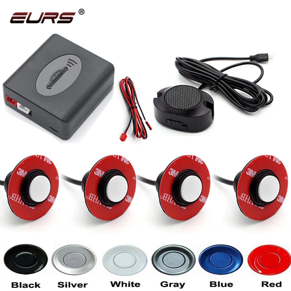 4 Sensors Buzzer 16.5mm Car Parking Sensor Kit Reverse Backup Radar Sound Alert Indicator Probe System Silver/White/Black/Grey