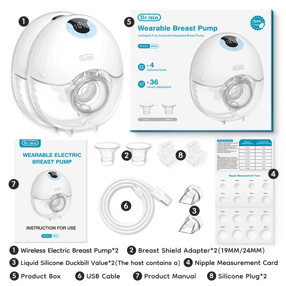 MAMIJOY 2PCS Wearable Breast Pump 4 Modes 36 Levels Portable Electric