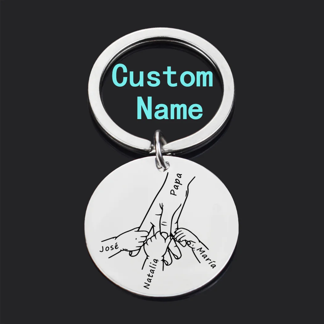 1 Pcs Custom Papa and Kids Name Keychain DIY Holding Hand Key Chains Metal Carving Pendant Father's Day Gift muxiang briar tobacco pipe hand carved pipe father day gift character carved pipe curved handle vulcanized rubber pipe mouth
