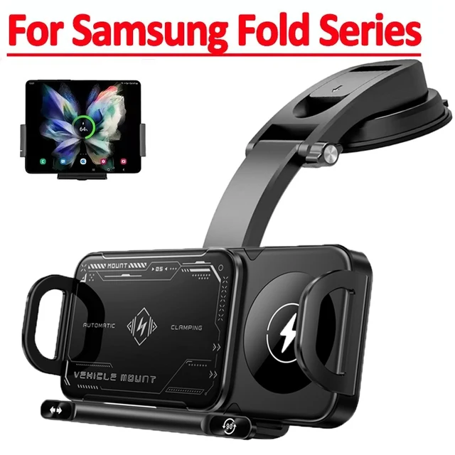 Dual Coil Fold Screen Car Fast Wireless Charger Stand For Samsung Galaxy Z Fold 7 6 5 4 S24 Ultra Xiaomi iPhone 16 15 14 Pro Max
