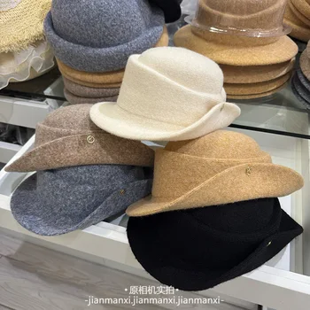 Retro ruffled style wool heiress hat for women, autumn and winter atmosphere, British top hat, high-end sense top hat