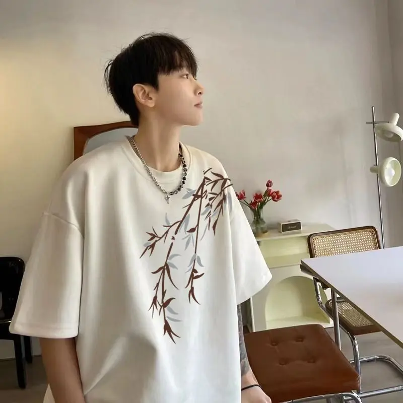 

Chinese style national fashion brand boys' loose round neck half-sleeved short-sleeved T-shirt men's national fashion top y2k