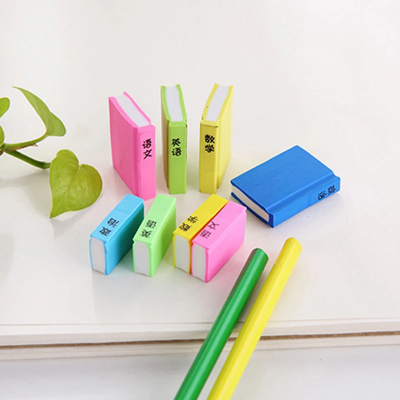 4PcCreativeBookStylePencilEraserCuteChineseMathTextbookCandy
