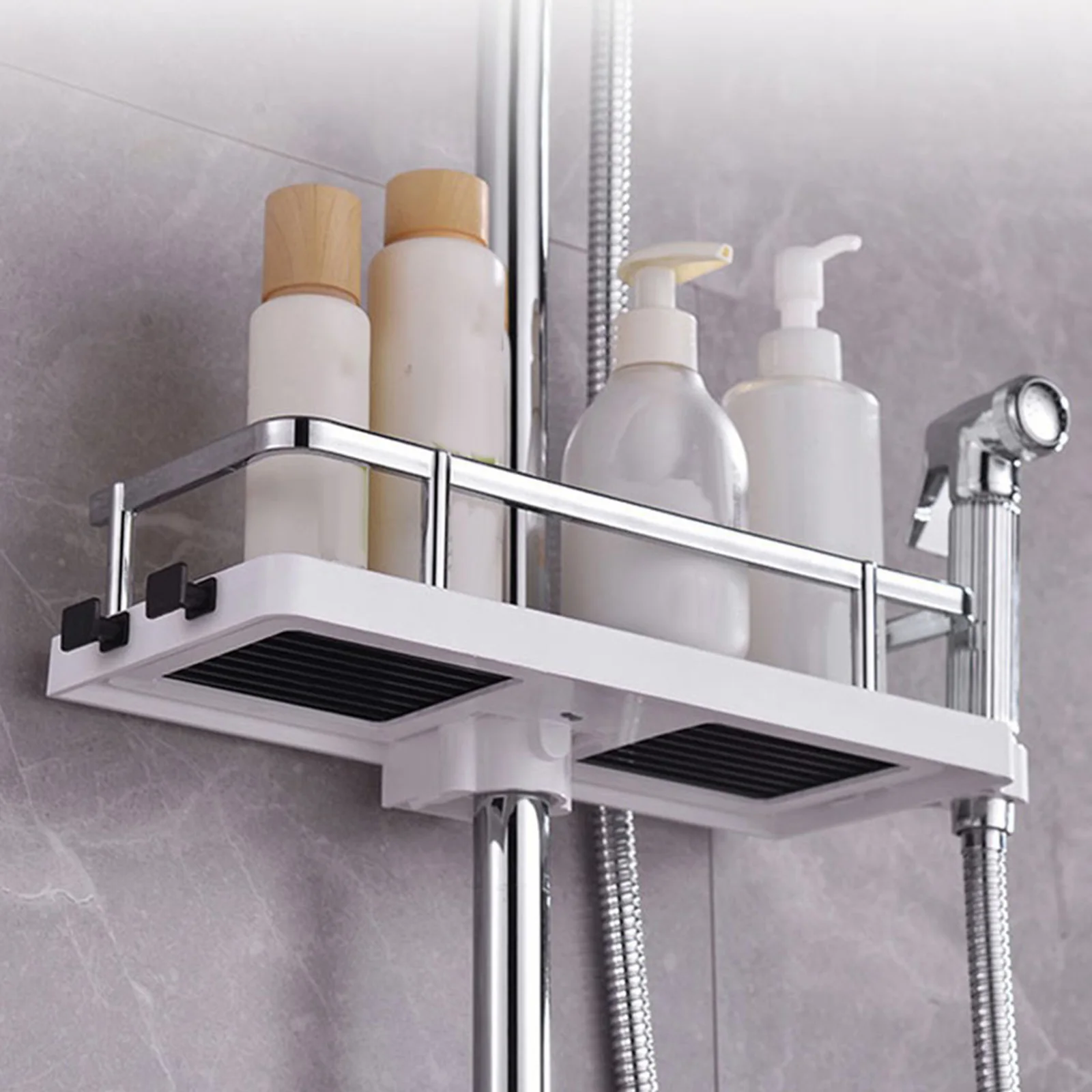 Étagère de douche sans perçage pour salle de bain – Organiseur de douche  avec 1 porte-savon pour barre de douche de 18 à 25 mm pour shampooing,  savon