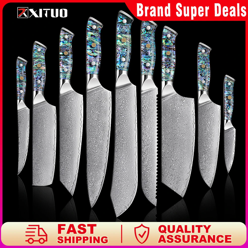 Xituo 67 Layer Damascus Steel Kitchen Knives Set Abalone Handle Sharp