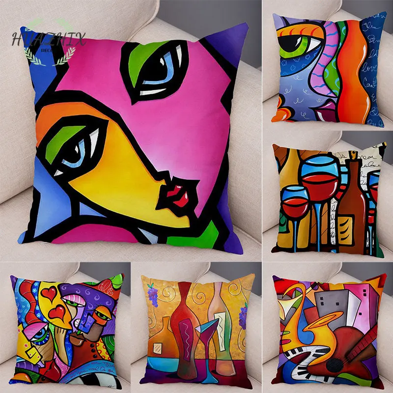 

Abstract Girl Pillow Case Peach Skin Art Graffiti Print Wedding Party Decoration Living Room Comfortable Sofa Luxury Pillowcase