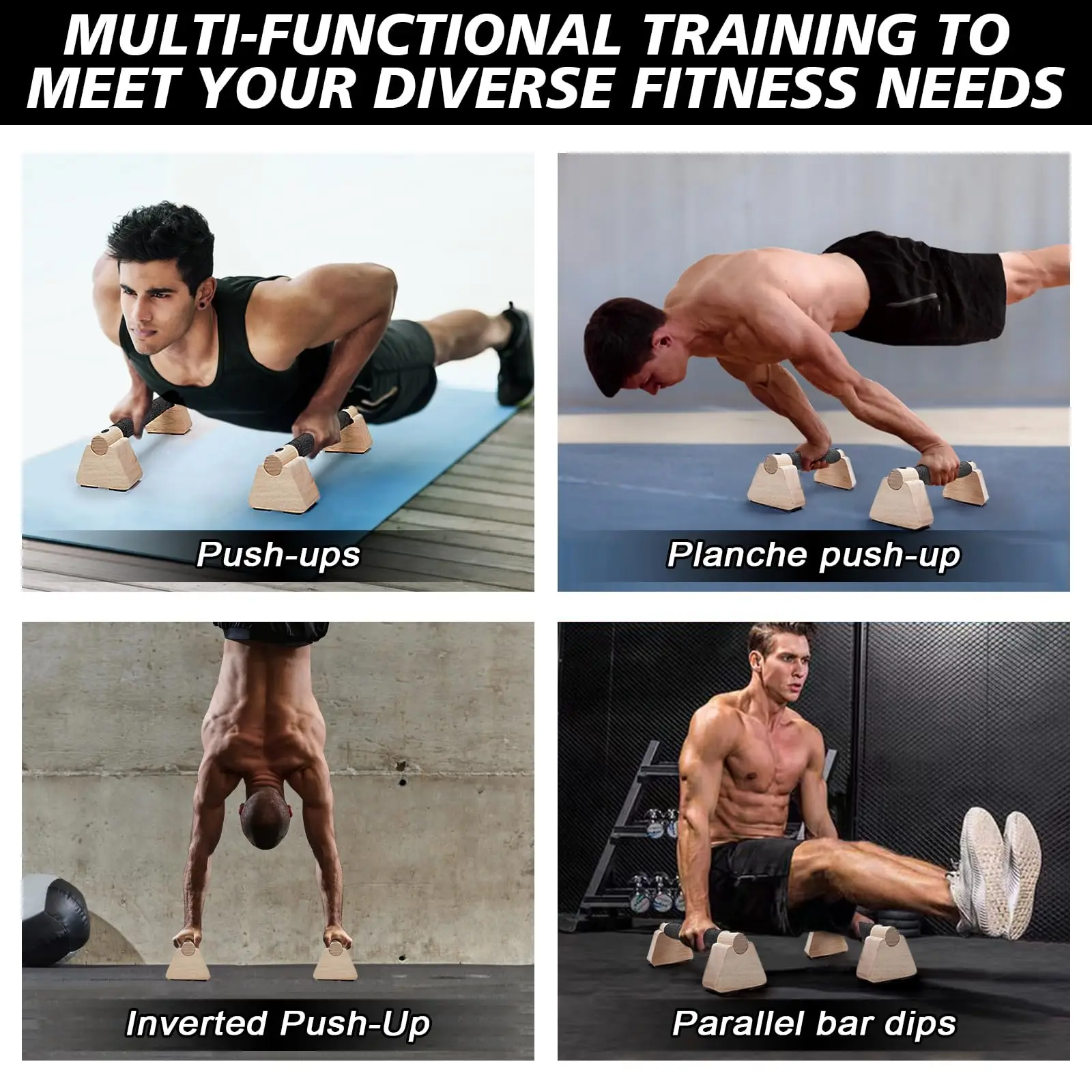 Pushup Handles for Men for Handstand Training Wooden Calisthenics Equipment Push Up Bars & Calisthenics Bar Parallettes Bars
