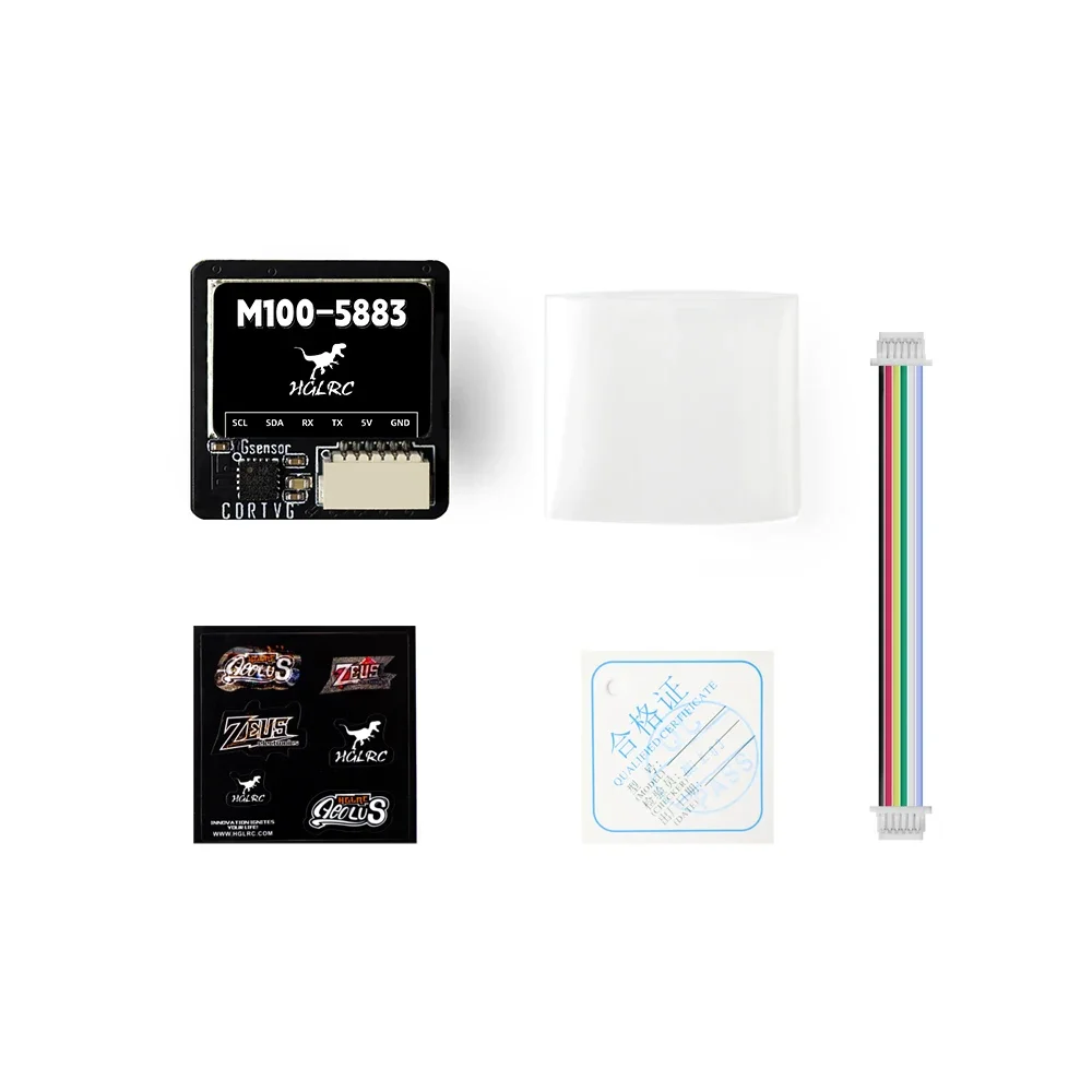 Module GPS HGLRC M100-5883 M10 avec boussole, installé sur un drone FPV avec LED intégrées allumées