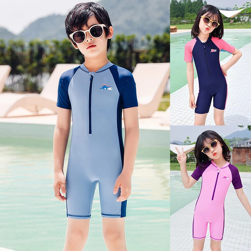 Kids Boys Girls Sun Protection Zippered Swimwear Kids Rash Guard Beach Swimsuit
