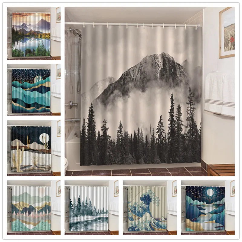 

Ink Painting Art Shower Curtains Waterproof Fabric Cloth Bathroom Decoration Supply Washable Bath Room Curtain Cortina De Bano