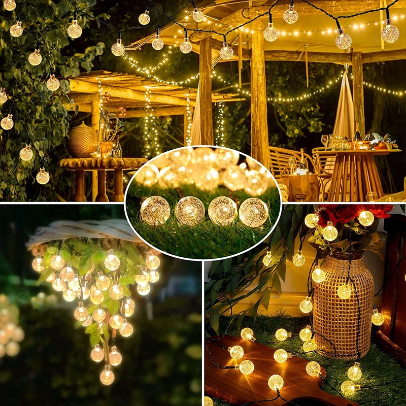 Solar String Lights Outdoor LED Solar Bubble Ball Light 8 Modes Waterproof Lamp For Garden Party Decor Holiday Lighting