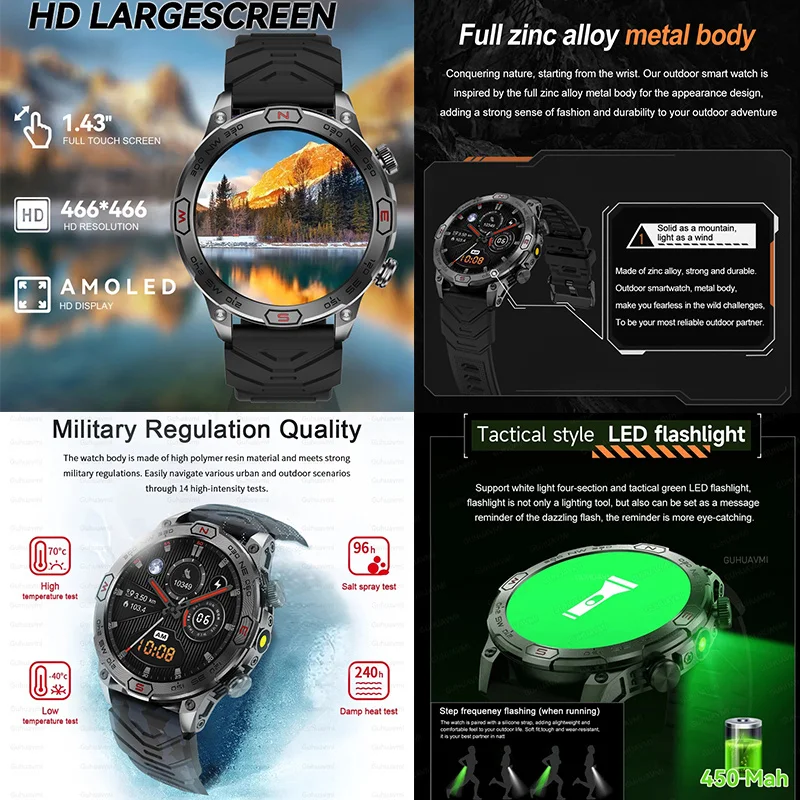 2025 New For Xiaomi Outdoor Smart Watch Men 1.43-Inch HD AMOLED Screen GPS Compass 450 Mah Battery Bluetooth Call SmartWatches 2